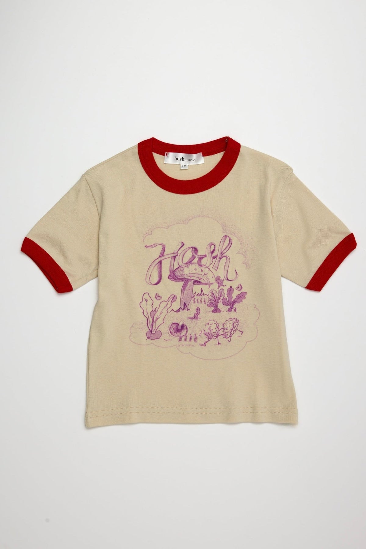 Hosh Garden Tee in Cauliflower — fine rib cotton with the hand-drawn Dancing Garden print